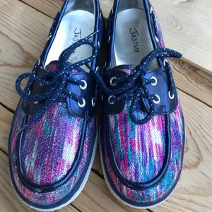 Justice sequin sliders size 3